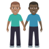 👨🏽‍🤝‍👨🏿 men holding hands: medium skin tone, dark skin tone display on JoyPixels